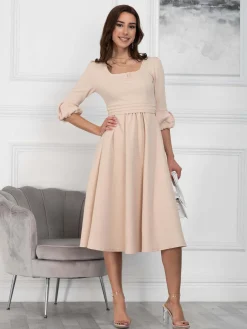 Jolie Moi Occasion Dresses|Office Dresses-Bell Sleeve Midi Dress, Oyster