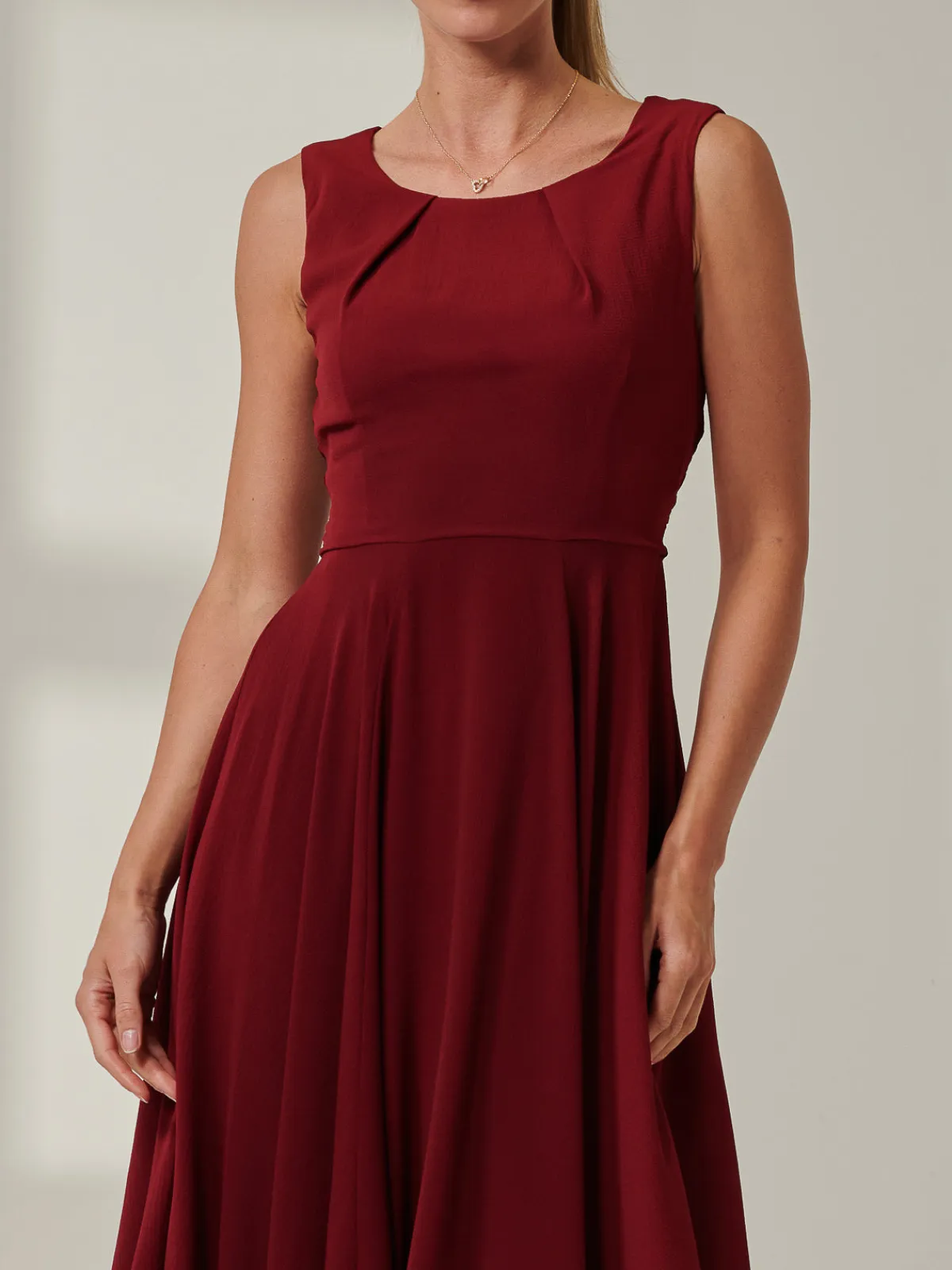 Jolie Moi Occasion Dresses|Weekend Casuals-Black Belted Fit And Flare Dress, Burgundy
