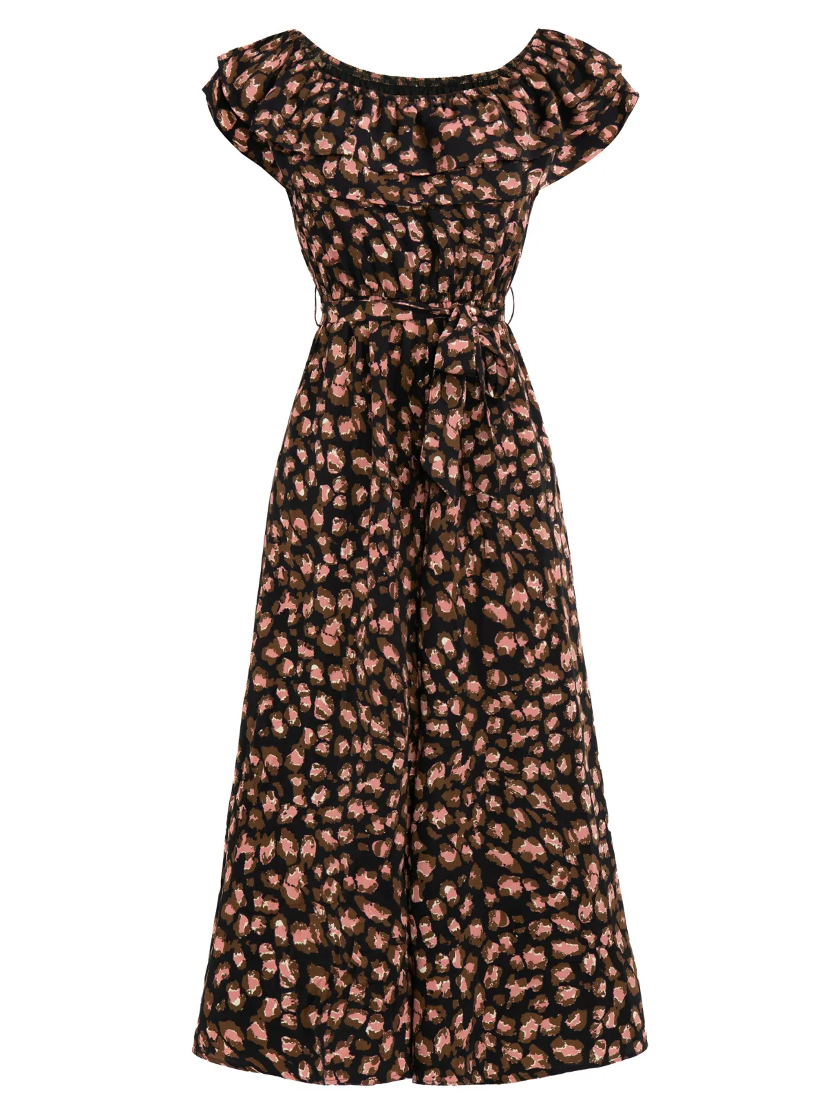 Jolie Moi Occasion Dresses|Animal Print Dresses-Brittany Animal Print Jumpsuit, Black/Animal