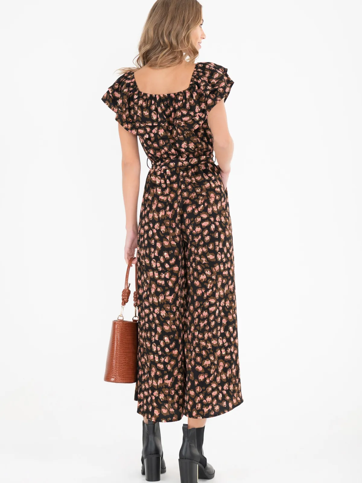 Jolie Moi Occasion Dresses|Animal Print Dresses-Brittany Animal Print Jumpsuit, Black/Animal