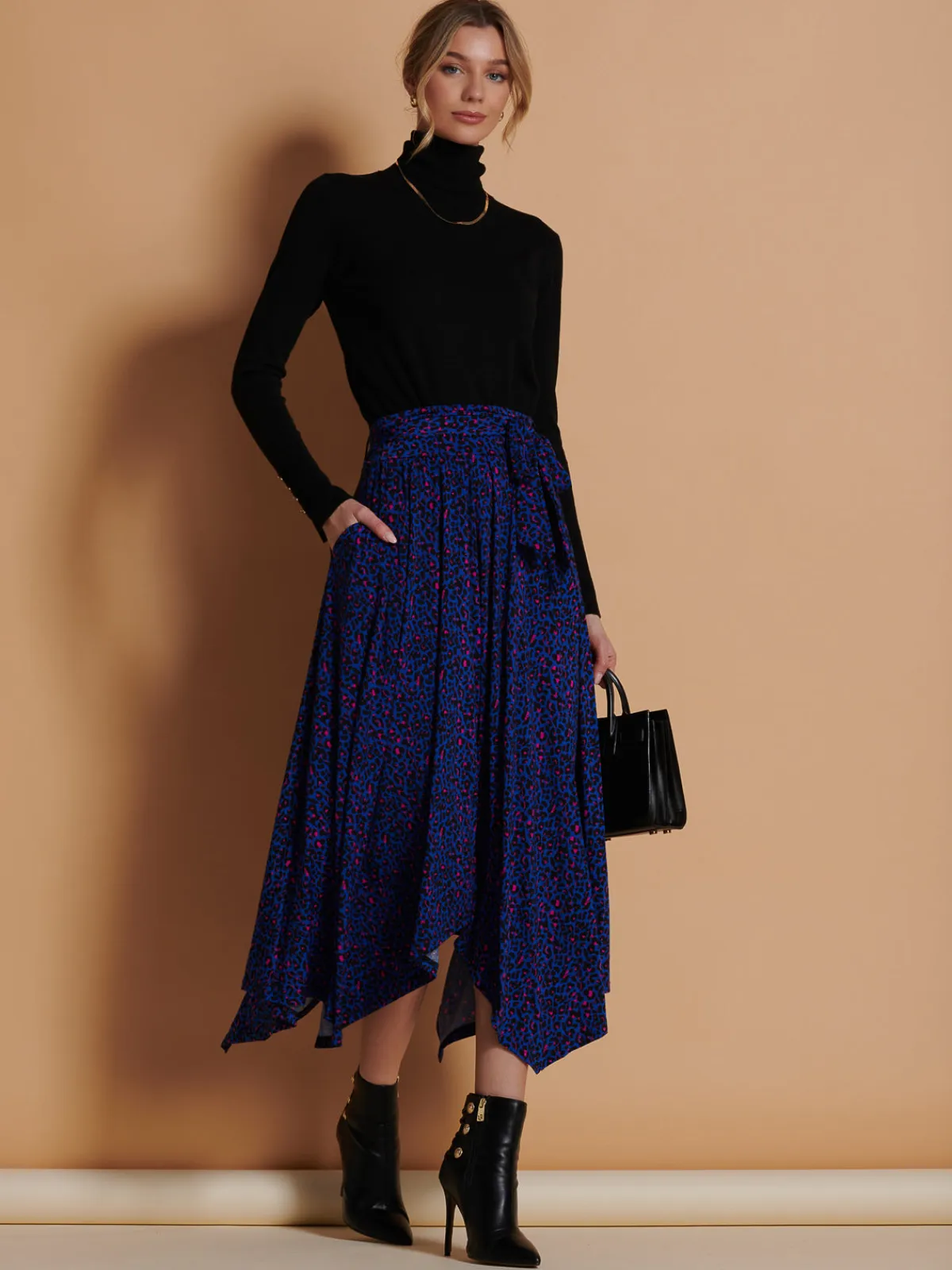 Jolie Moi Skirts|Weekend Casuals-Cady Animal Print Maxi Skirt, Blue Animal