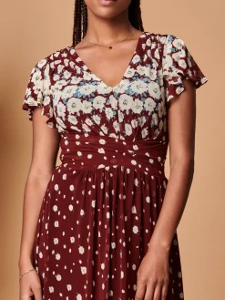 Jolie Moi Occasion Dresses|Floral Dresses-Carlii Floral Print Maxi Dress, Burgundy