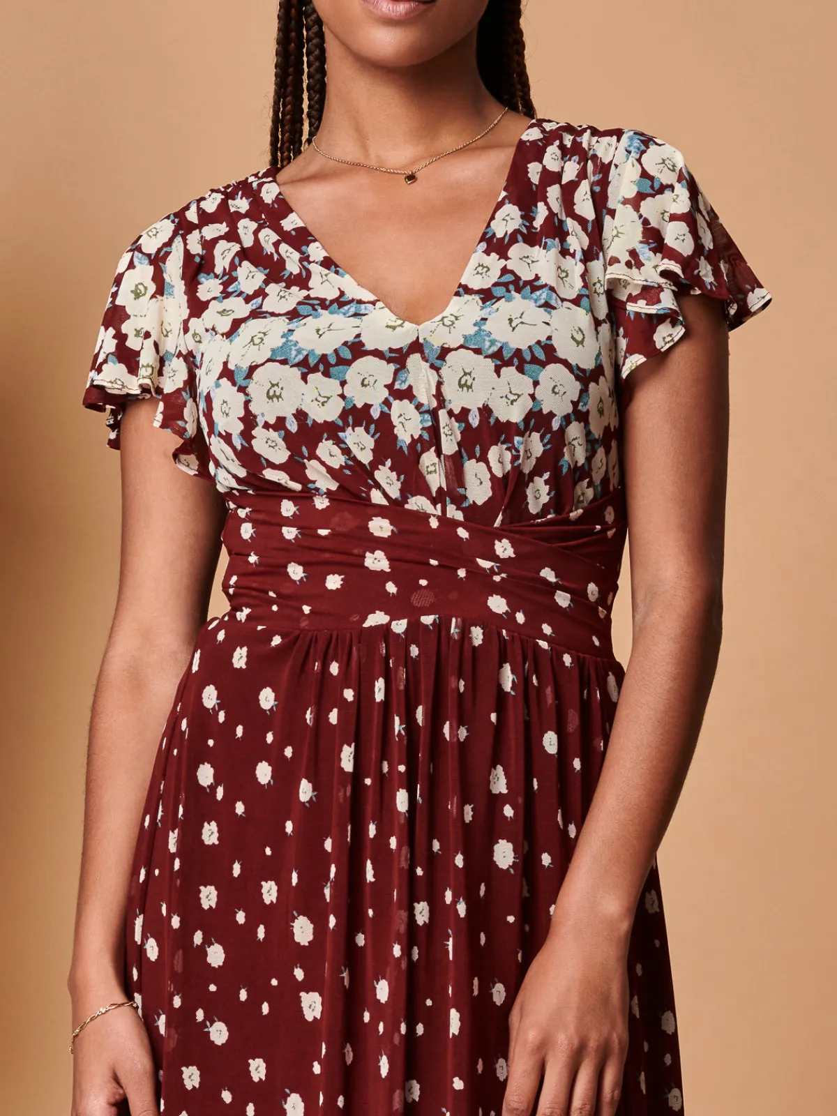 Jolie Moi Occasion Dresses|Floral Dresses-Carlii Floral Print Maxi Dress, Burgundy