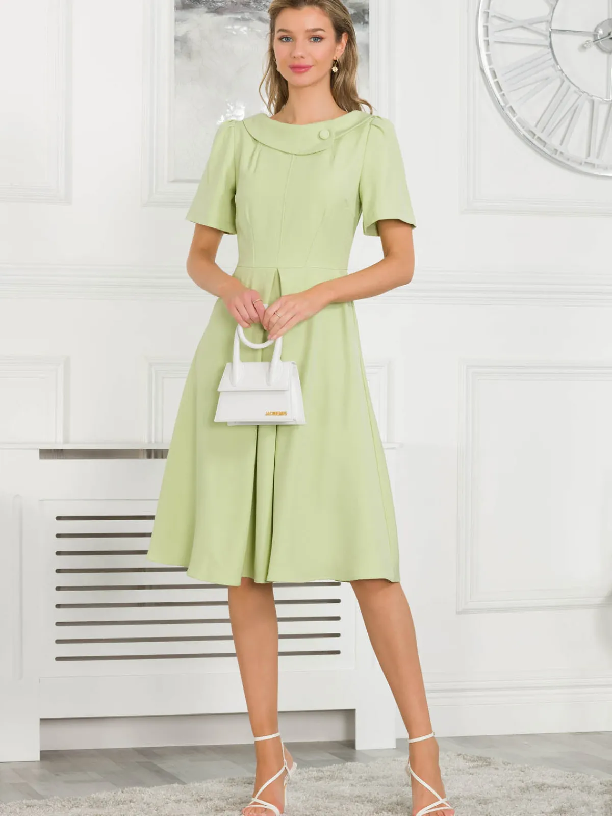 Jolie Moi Occasion Dresses|Mother Of The Bride-Debora Button Neck Dress, Citrus Green