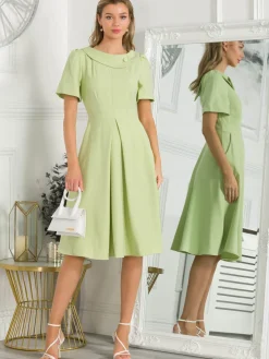 Jolie Moi Occasion Dresses|Mother Of The Bride-Debora Button Neck Dress, Citrus Green