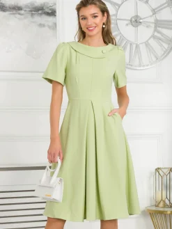 Jolie Moi Occasion Dresses|Mother Of The Bride-Debora Button Neck Dress, Citrus Green