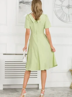 Jolie Moi Occasion Dresses|Mother Of The Bride-Debora Button Neck Dress, Citrus Green