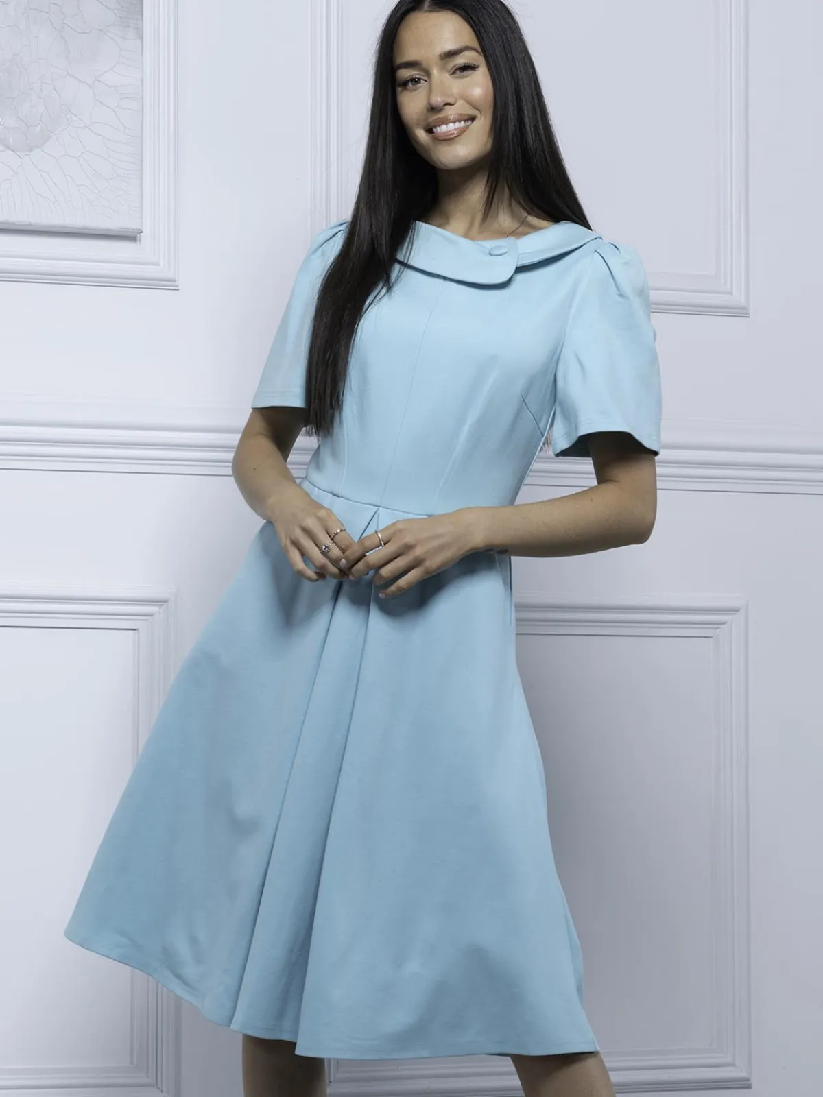 Jolie Moi Occasion Dresses|Race Day Dresses-Debora Button Neck Dress, Light Green