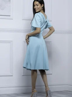 Jolie Moi Occasion Dresses|Race Day Dresses-Debora Button Neck Dress, Light Green