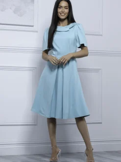 Jolie Moi Occasion Dresses|Race Day Dresses-Debora Button Neck Dress, Light Green
