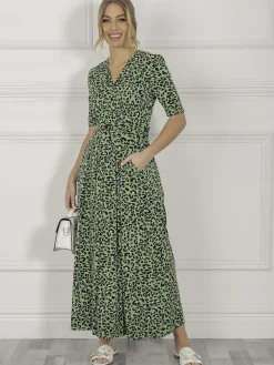 Jolie Moi Jersey Dresses|Weekend Casuals-Denise Maxi Dress, Green Animal/Multi