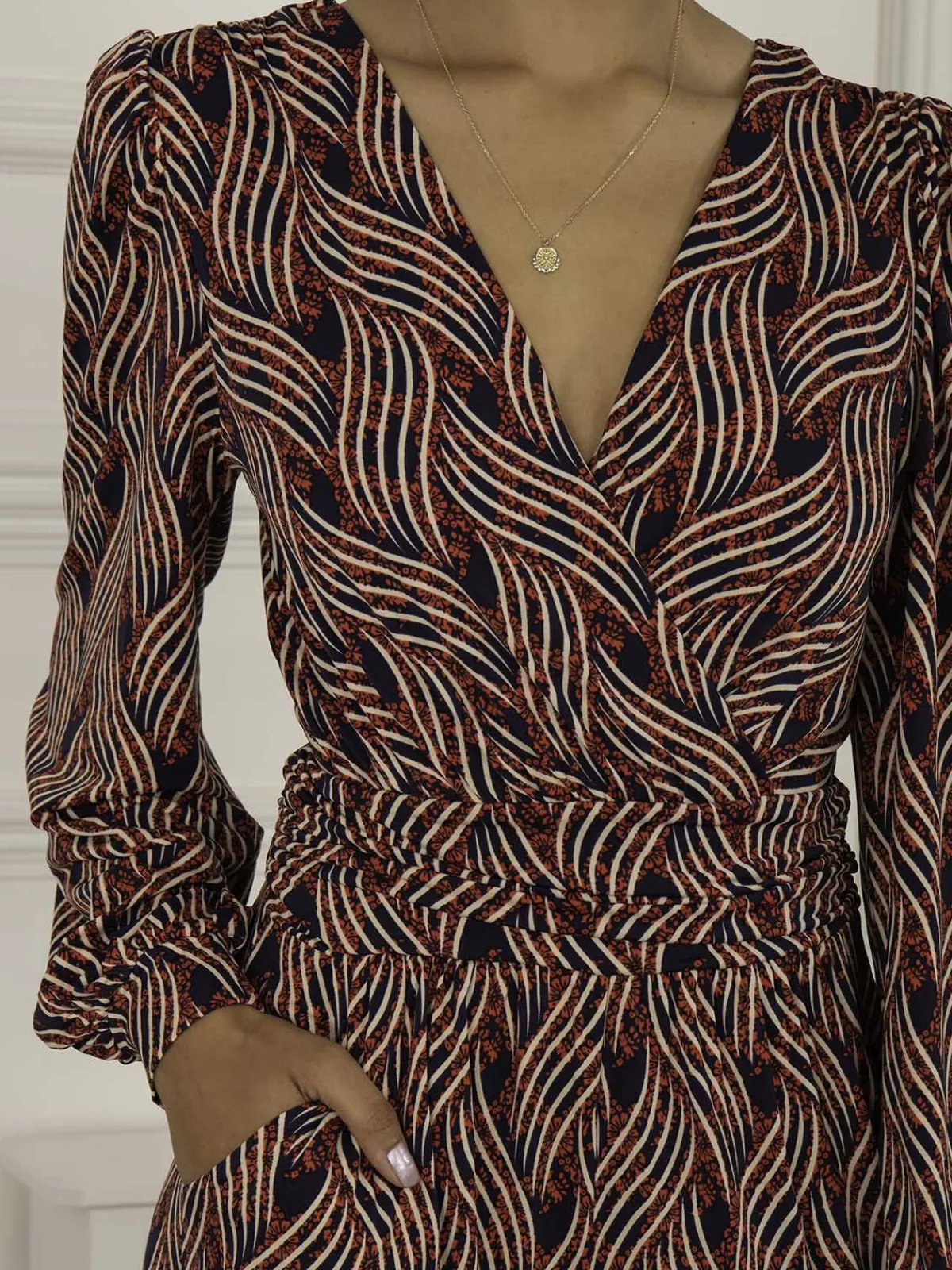 Jolie Moi Weekend Casuals-Devora Long Sleeve Jumpsuit, Red Multi