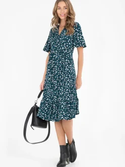 Jolie Moi Occasion Dresses|Office Dresses-Dixie Animal Print Twist Front Midi Dress, Green Animal