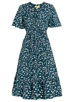 Jolie Moi Occasion Dresses|Office Dresses-Dixie Animal Print Twist Front Midi Dress, Green Animal