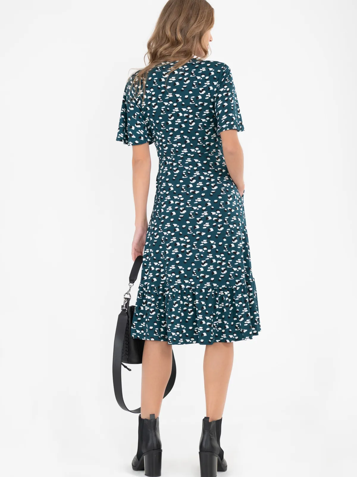Jolie Moi Occasion Dresses|Office Dresses-Dixie Animal Print Twist Front Midi Dress, Green Animal