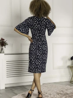 Jolie Moi Occasion Dresses|Office Dresses-Elesia Flare Sleeve Shift Dress, Dark Teal