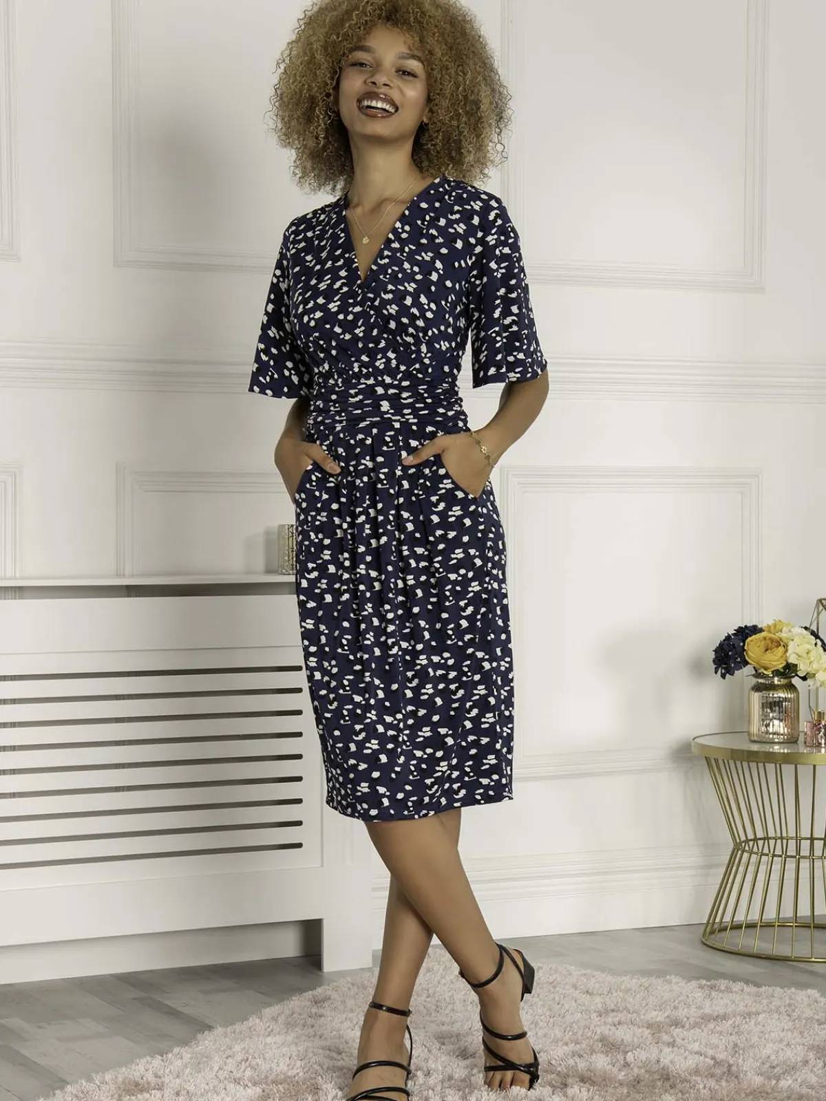Jolie Moi Occasion Dresses|Office Dresses-Elesia Flare Sleeve Shift Dress, Dark Teal