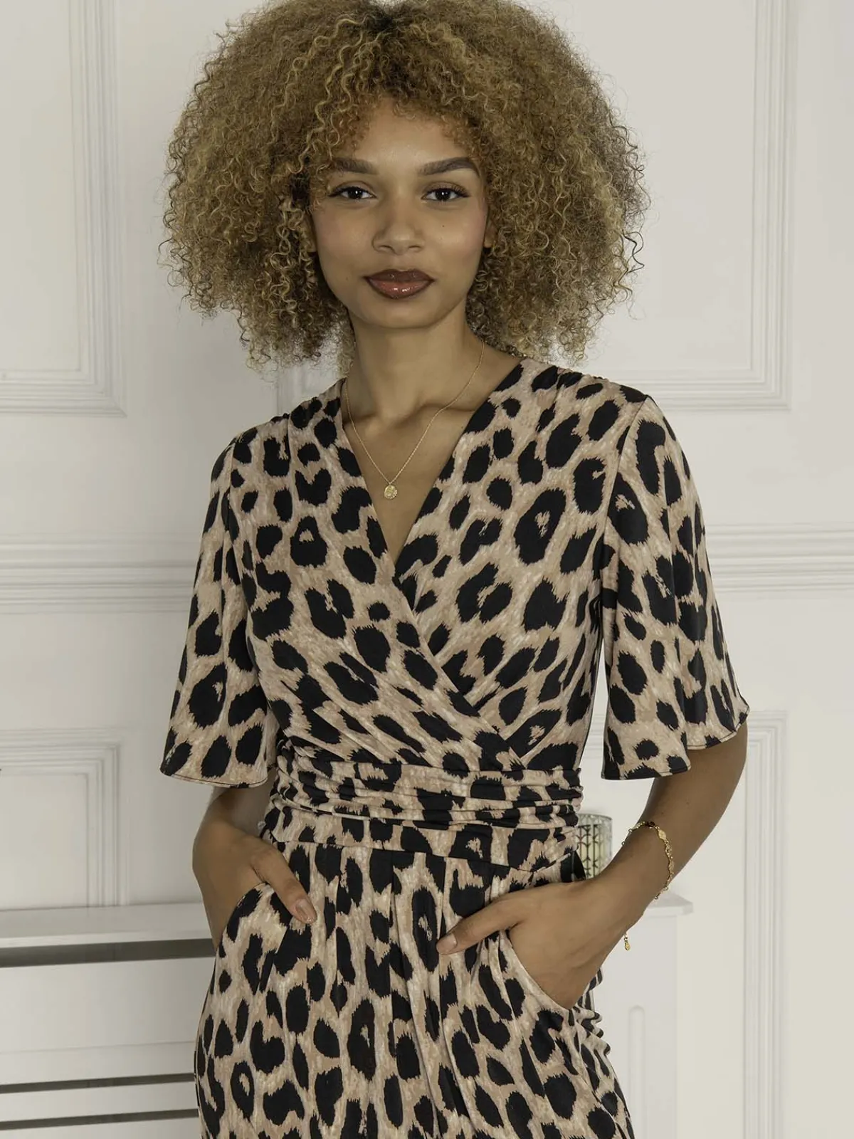 Jolie Moi Occasion Dresses|Weekend Casuals-Elesia Flare Sleeve Shift Dress, Pink Animal