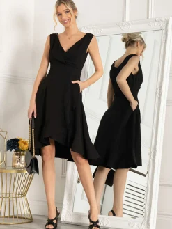 Jolie Moi Occasion Dresses|Sleeveless Dresses-Eliza Frill Hem Dress, Black
