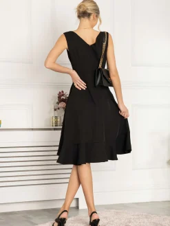 Jolie Moi Occasion Dresses|Sleeveless Dresses-Eliza Frill Hem Dress, Black