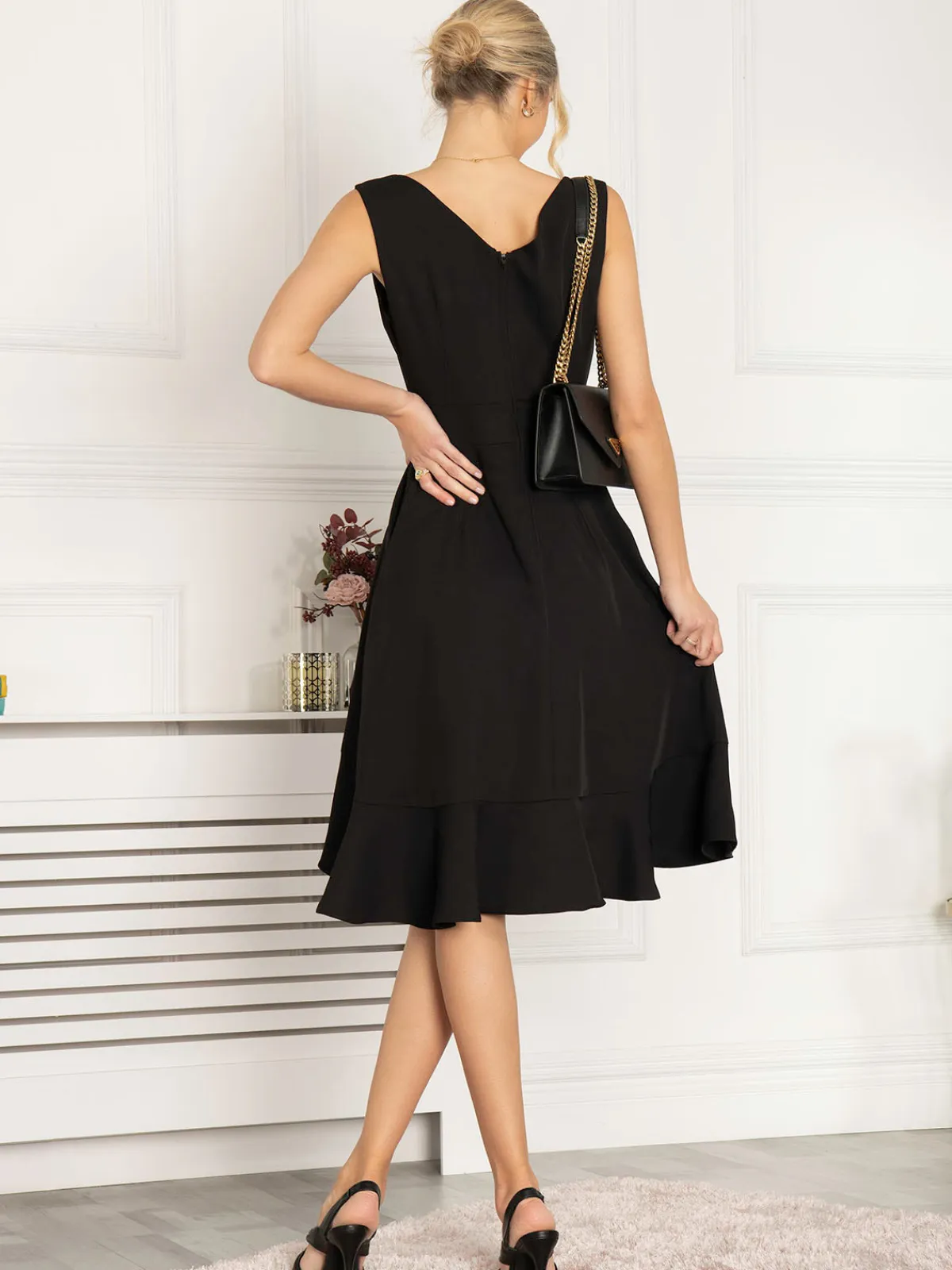 Jolie Moi Occasion Dresses|Sleeveless Dresses-Eliza Frill Hem Dress, Black