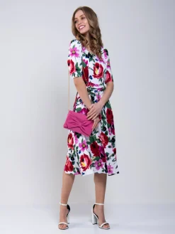 Jolie Moi Occasion Dresses|Floral Dresses-Floral Tea Dress, Pink