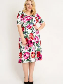 Jolie Moi Occasion Dresses|Floral Dresses-Floral Tea Dress, Pink