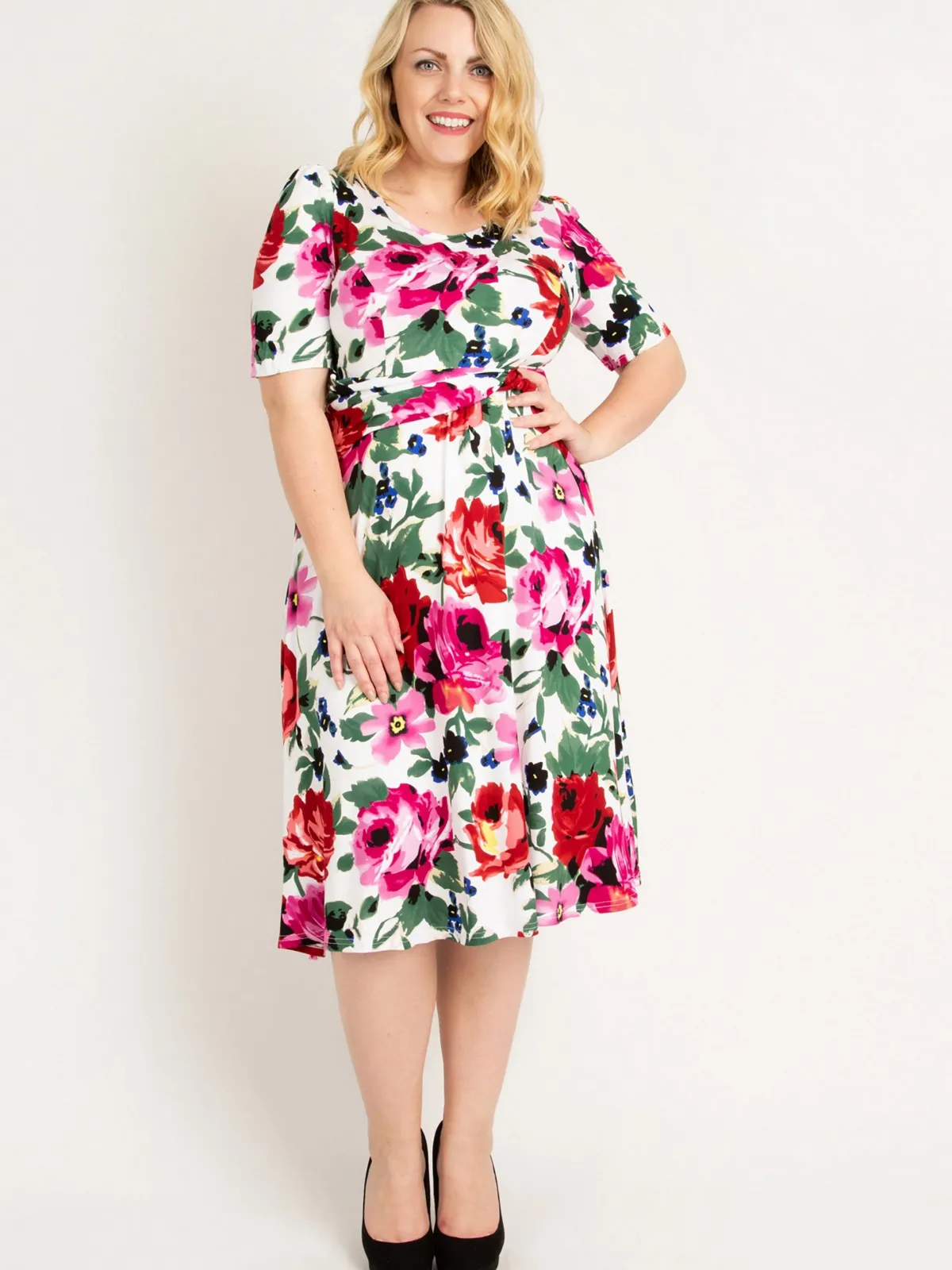 Jolie Moi Occasion Dresses|Floral Dresses-Floral Tea Dress, Pink