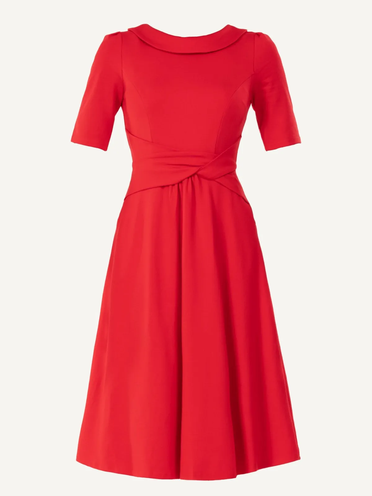 Jolie Moi Occasion Dresses|Mother Of The Bride-Fold Over Fit and Flare Midi Dress, Red