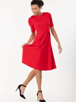 Jolie Moi Occasion Dresses|Mother Of The Bride-Fold Over Fit and Flare Midi Dress, Red