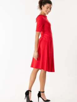 Jolie Moi Occasion Dresses|Mother Of The Bride-Fold Over Fit and Flare Midi Dress, Red