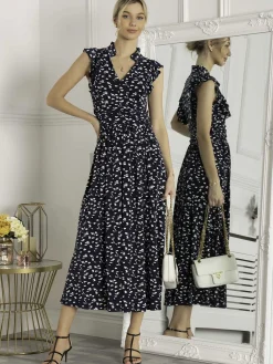 Jolie Moi Occasion Dresses|Jersey Dresses-Frill Detail Maxi Dress, Dark Teal