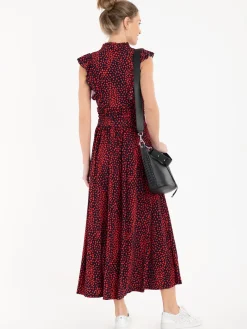 Jolie Moi Occasion Dresses|Jersey Dresses-Frill Detail Maxi Dress, Red Animal
