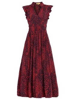 Jolie Moi Occasion Dresses|Jersey Dresses-Frill Detail Maxi Dress, Red Animal