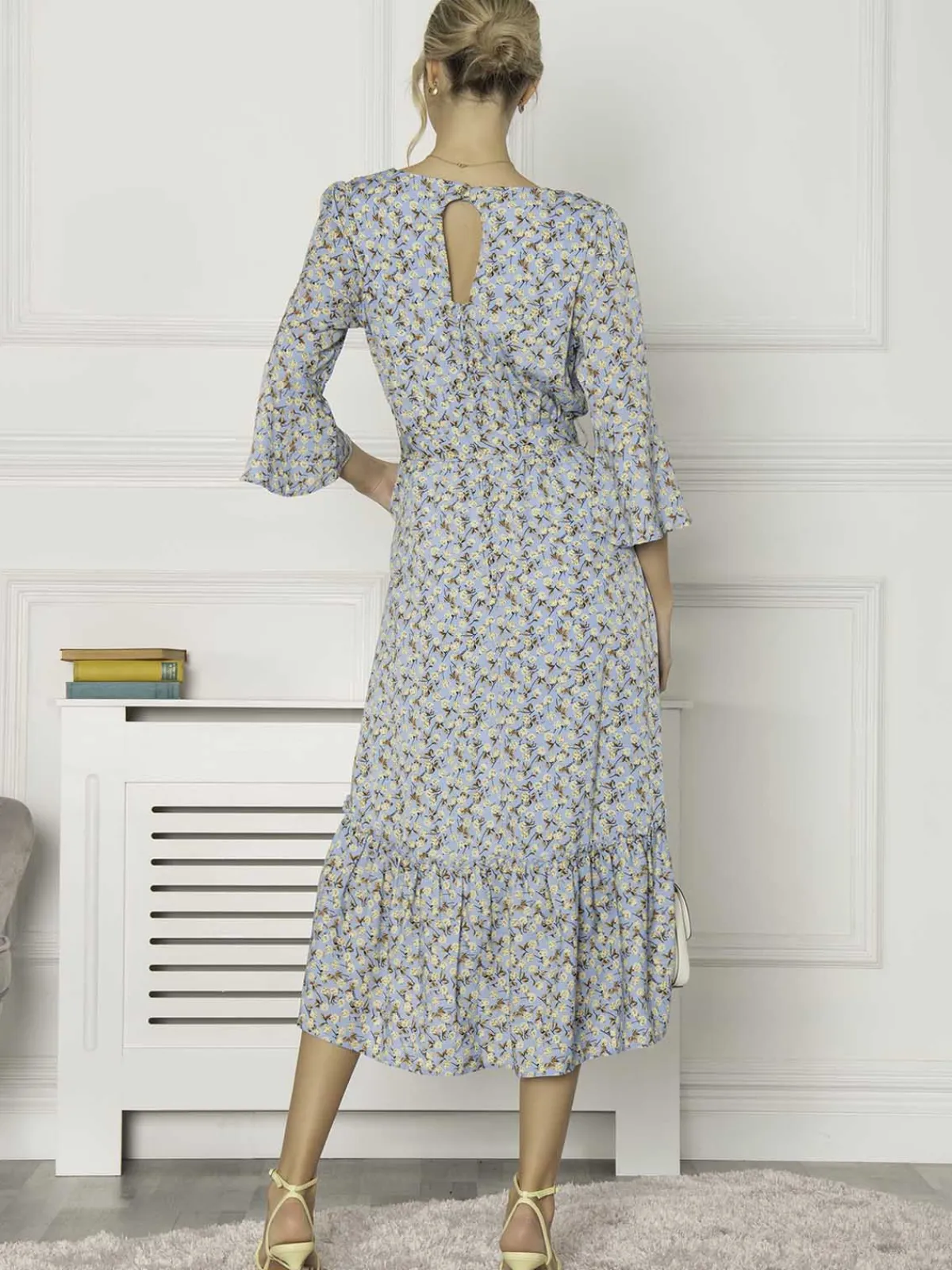 Jolie Moi Occasion Dresses|Floral Dresses-Geelan Tiered Hem Maxi Dress, Blue Floral