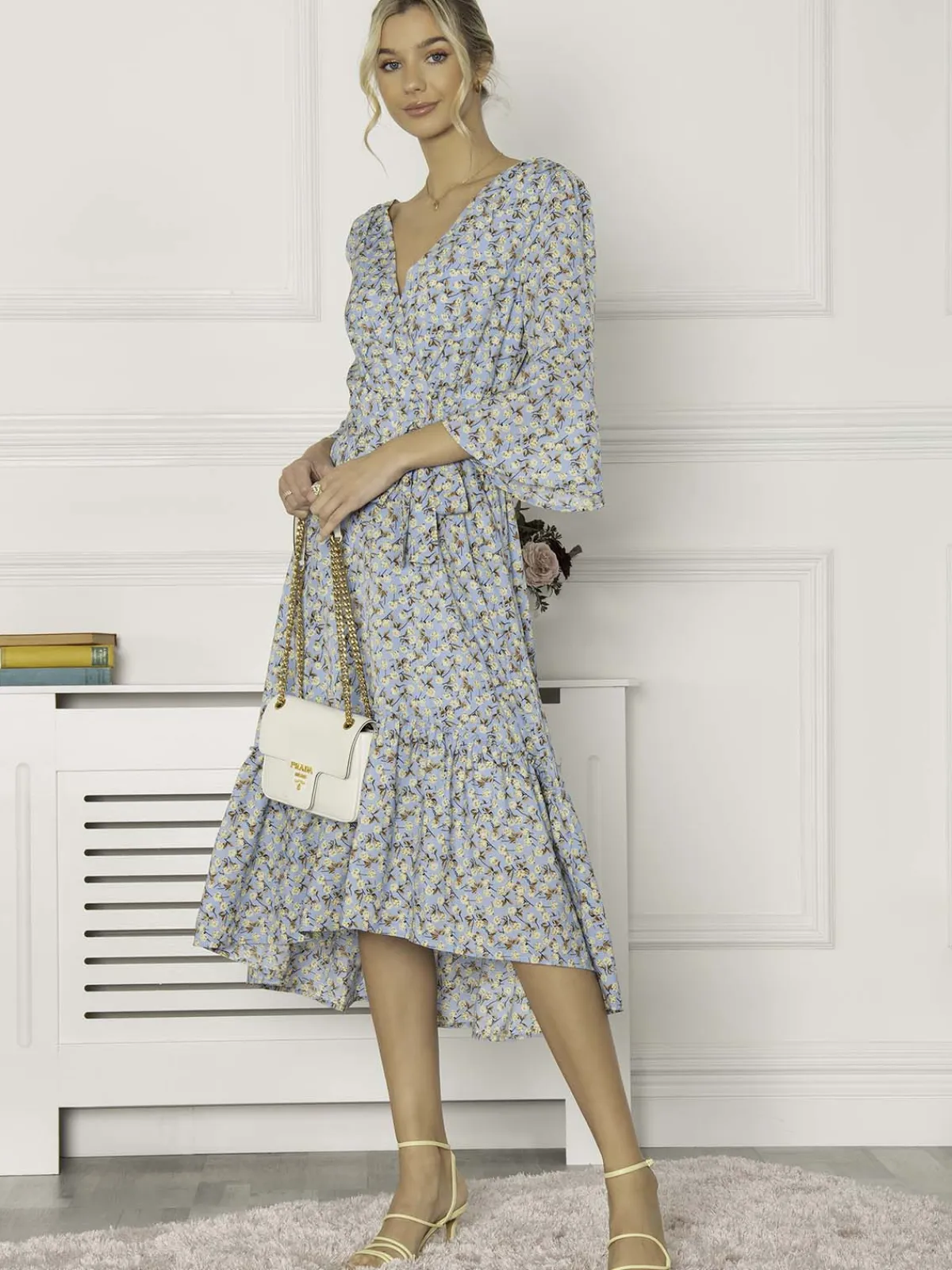 Jolie Moi Occasion Dresses|Floral Dresses-Geelan Tiered Hem Maxi Dress, Blue Floral