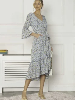 Jolie Moi Occasion Dresses|Floral Dresses-Geelan Tiered Hem Maxi Dress, Blue Floral