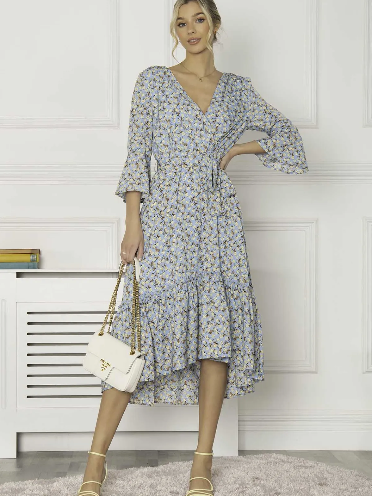 Jolie Moi Occasion Dresses|Floral Dresses-Geelan Tiered Hem Maxi Dress, Blue Floral