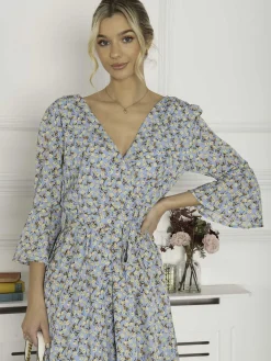 Jolie Moi Occasion Dresses|Floral Dresses-Geelan Tiered Hem Maxi Dress, Blue Floral