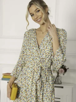 Jolie Moi Occasion Dresses|Weekend Casuals-Geelan Tiered Hem Maxi Dress, Yellow Floral