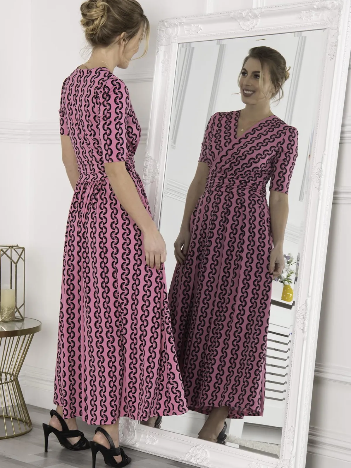 Jolie Moi Occasion Dresses|Jersey Dresses-Genesis Wrap Front Maxi Dress, Hot Pink