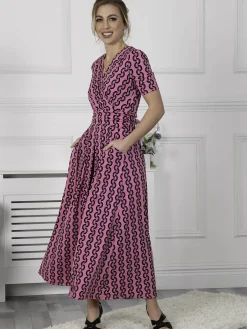 Jolie Moi Occasion Dresses|Jersey Dresses-Genesis Wrap Front Maxi Dress, Hot Pink