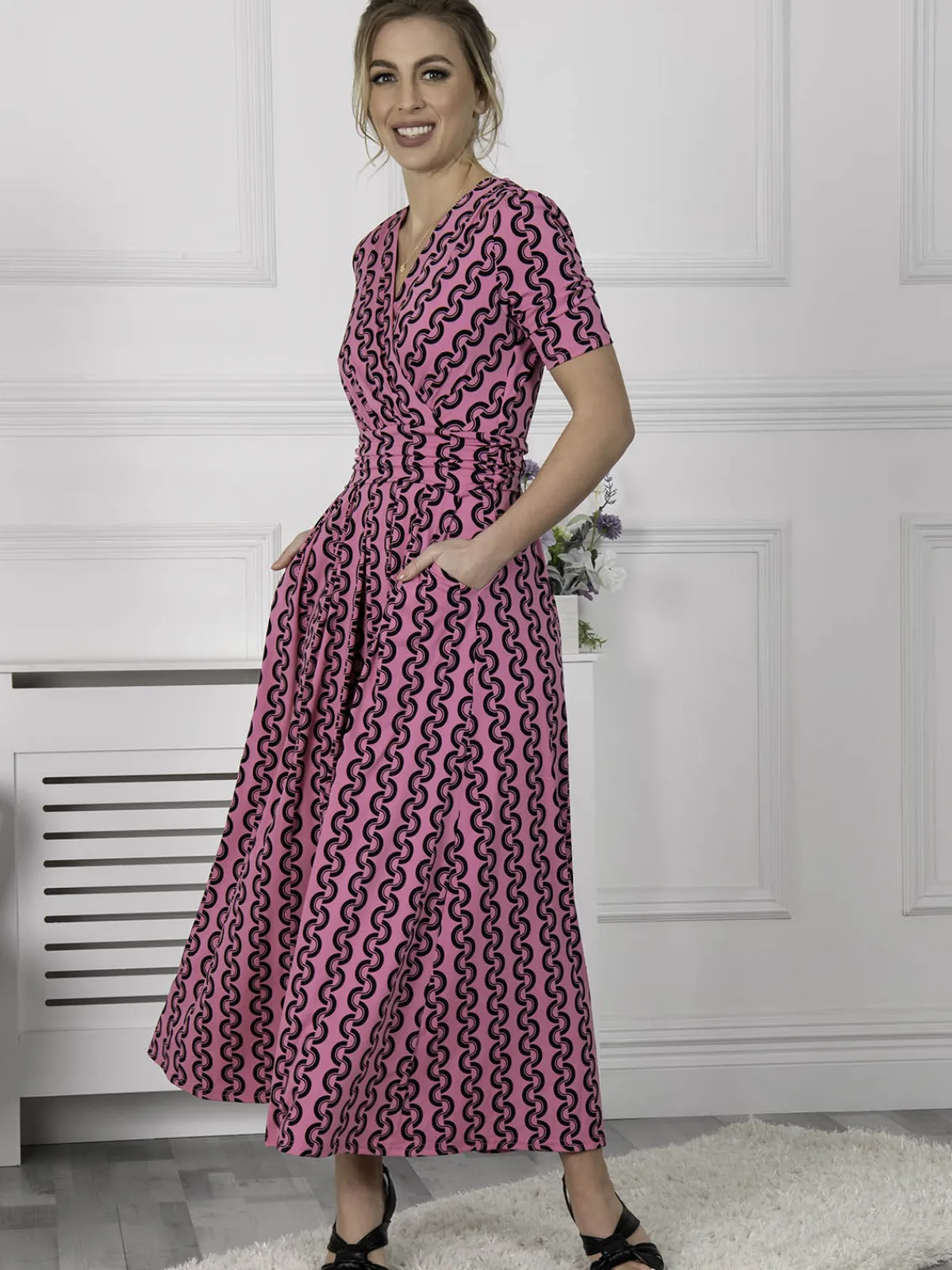 Jolie Moi Occasion Dresses|Jersey Dresses-Genesis Wrap Front Maxi Dress, Hot Pink