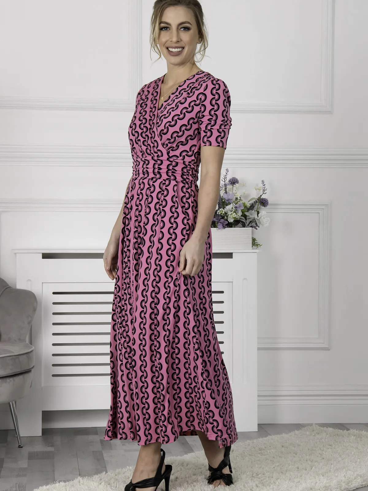Jolie Moi Occasion Dresses|Jersey Dresses-Genesis Wrap Front Maxi Dress, Hot Pink