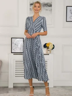Jolie Moi Occasion Dresses|Jersey Dresses-Genesis Wrap Front Maxi Dress, Light Blue