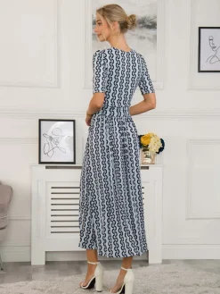 Jolie Moi Occasion Dresses|Jersey Dresses-Genesis Wrap Front Maxi Dress, Light Blue