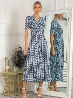 Jolie Moi Occasion Dresses|Jersey Dresses-Genesis Wrap Front Maxi Dress, Light Blue