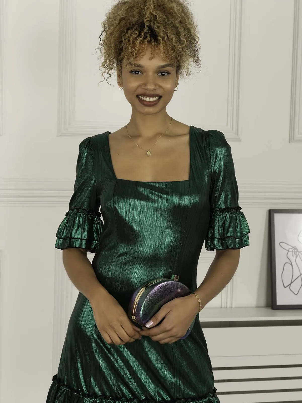Jolie Moi Occasion Dresses-Gerika Square Neck Tunic Dress, Dark Green