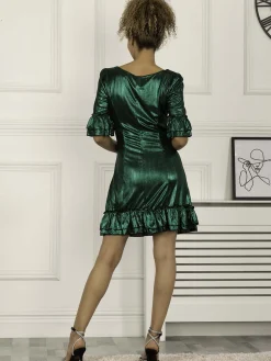 Jolie Moi Occasion Dresses-Gerika Square Neck Tunic Dress, Dark Green