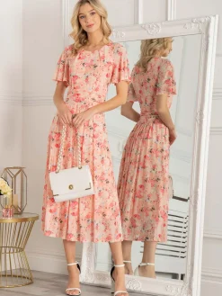 Jolie Moi Occasion Dresses|Floral Dresses-Giana Mesh Maxi Dress, Floral Multi